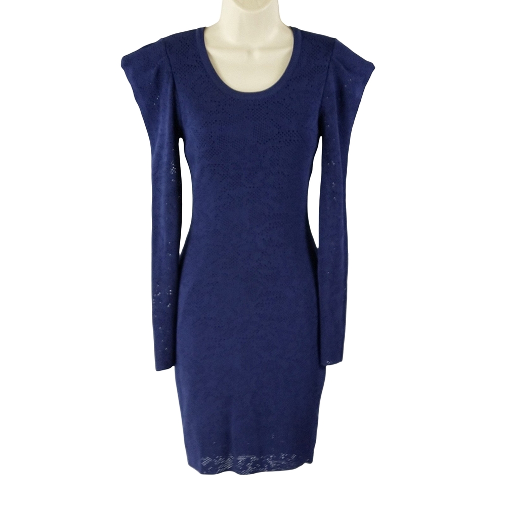 Milly Deep Blue Long Sleeve Dress With Exaggerated Shoulders